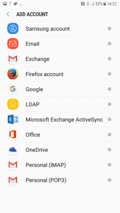 Sélectionner le type EXCHANGE ou ActiveSync