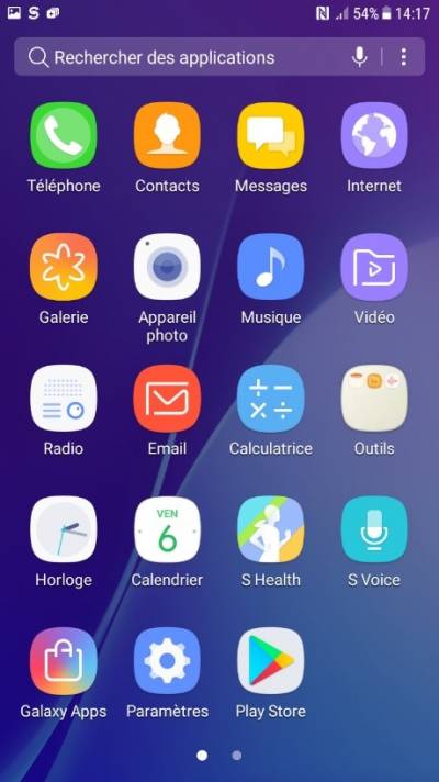 Liste des applications et menu rechercher