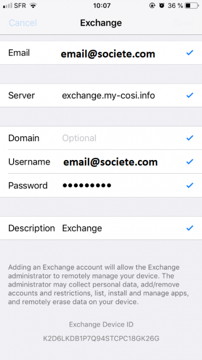 Paramètres détaillés du compte