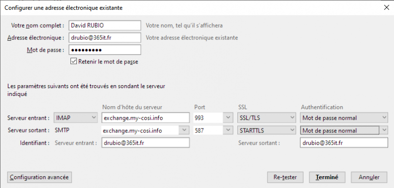  Paramètres du compte email